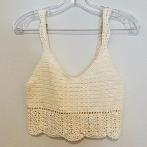 American Eagle Boho Festival Ivory Crochet Cropped Bra Top Sz SM